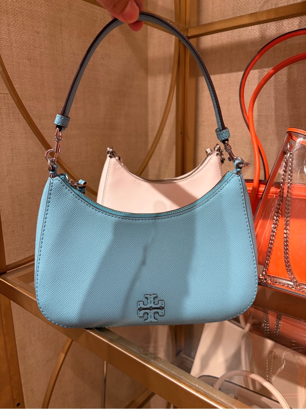 Tory Burch Sky Blue Leather Shoulder Bag with Top Handle new with tag
